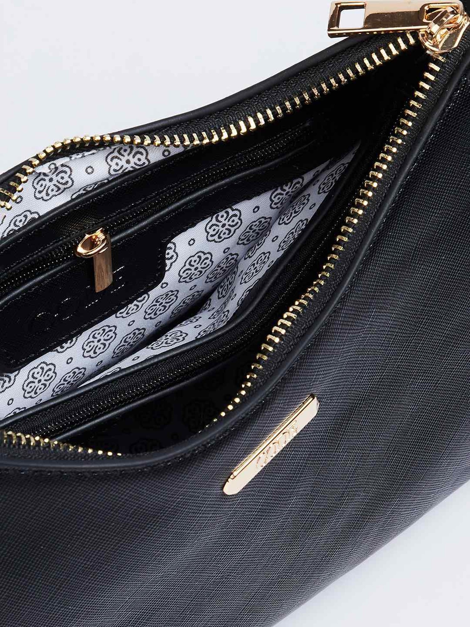 Code by Lifestyle Black Textured Shoulder Handbag with Pouch