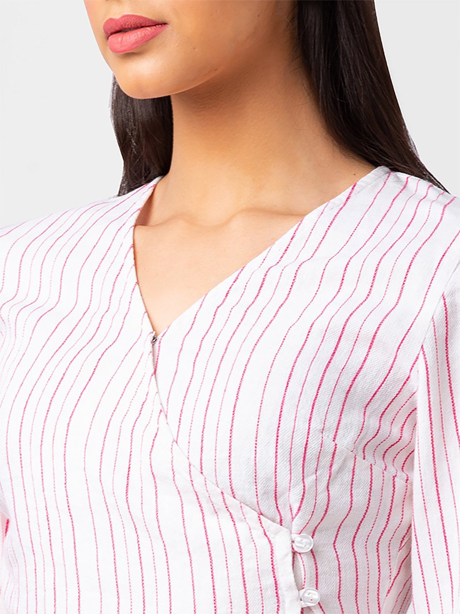 Spykar White & Pink Cotton Striped Top