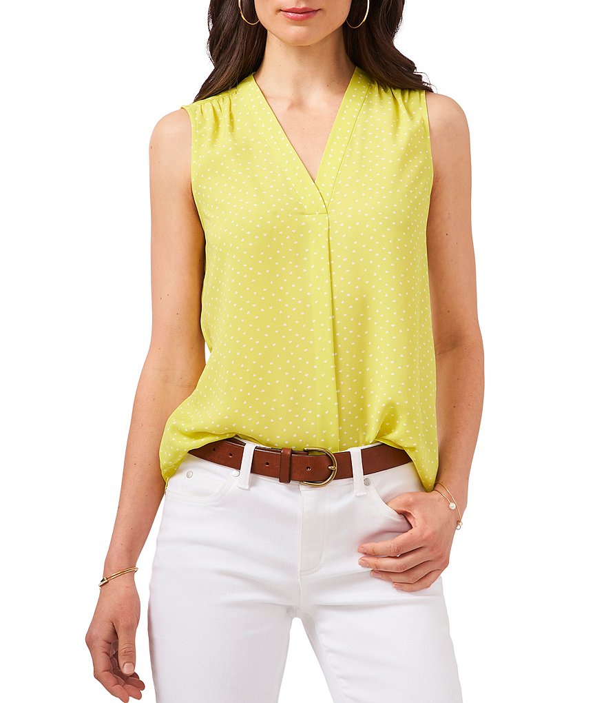 Vince Camuto Sleeveless V-Neck Dots Blouse