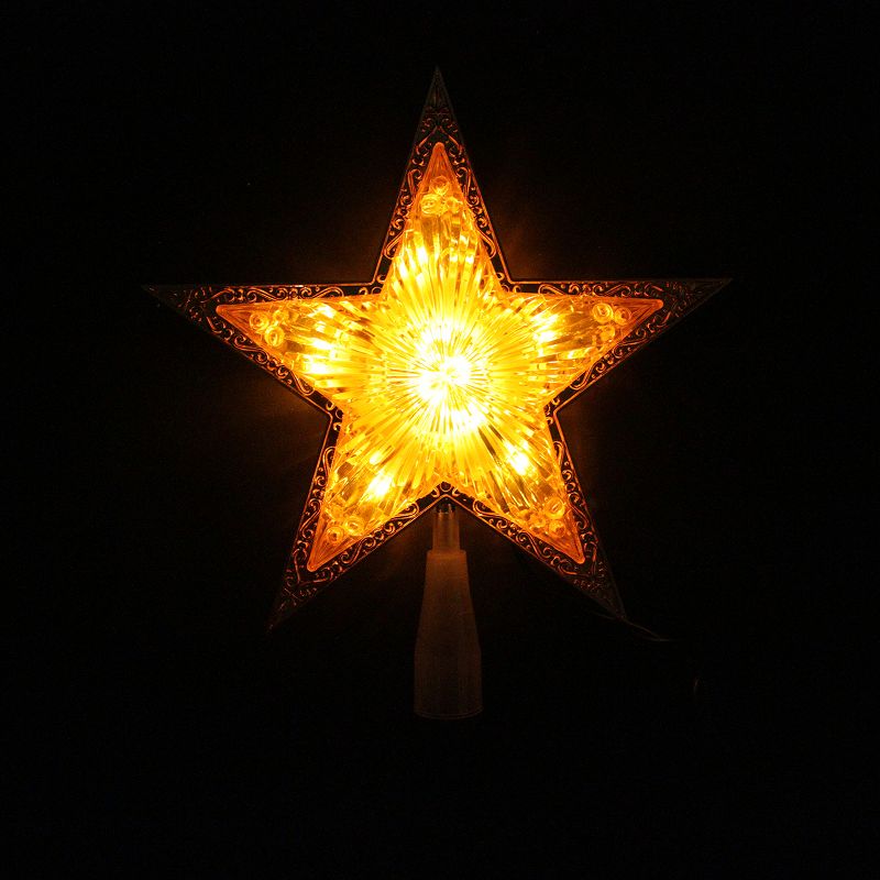 Penn 10" Lighted Orange and Gold Crystal Star Christmas Tree Topper - Clear Lights