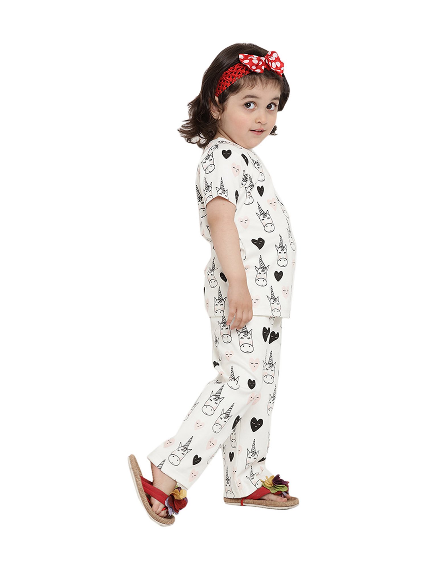 Berrytree Organic Girls White Cotton Unicorns Print Night Suits