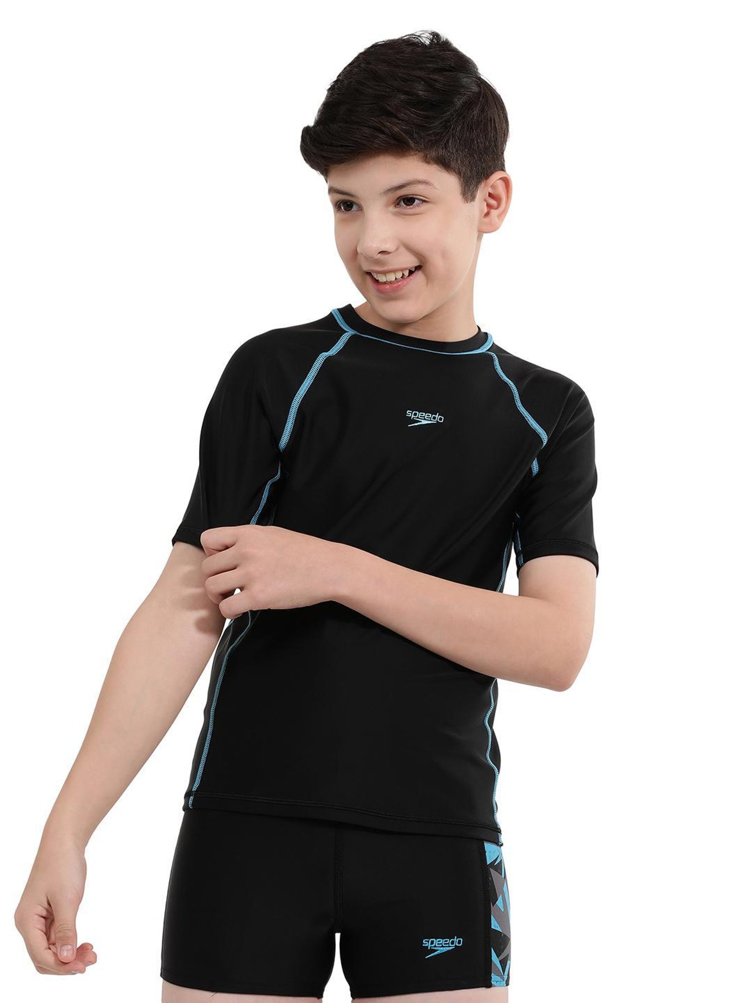 Speedo Kids Black Solid Swim T-Shirt