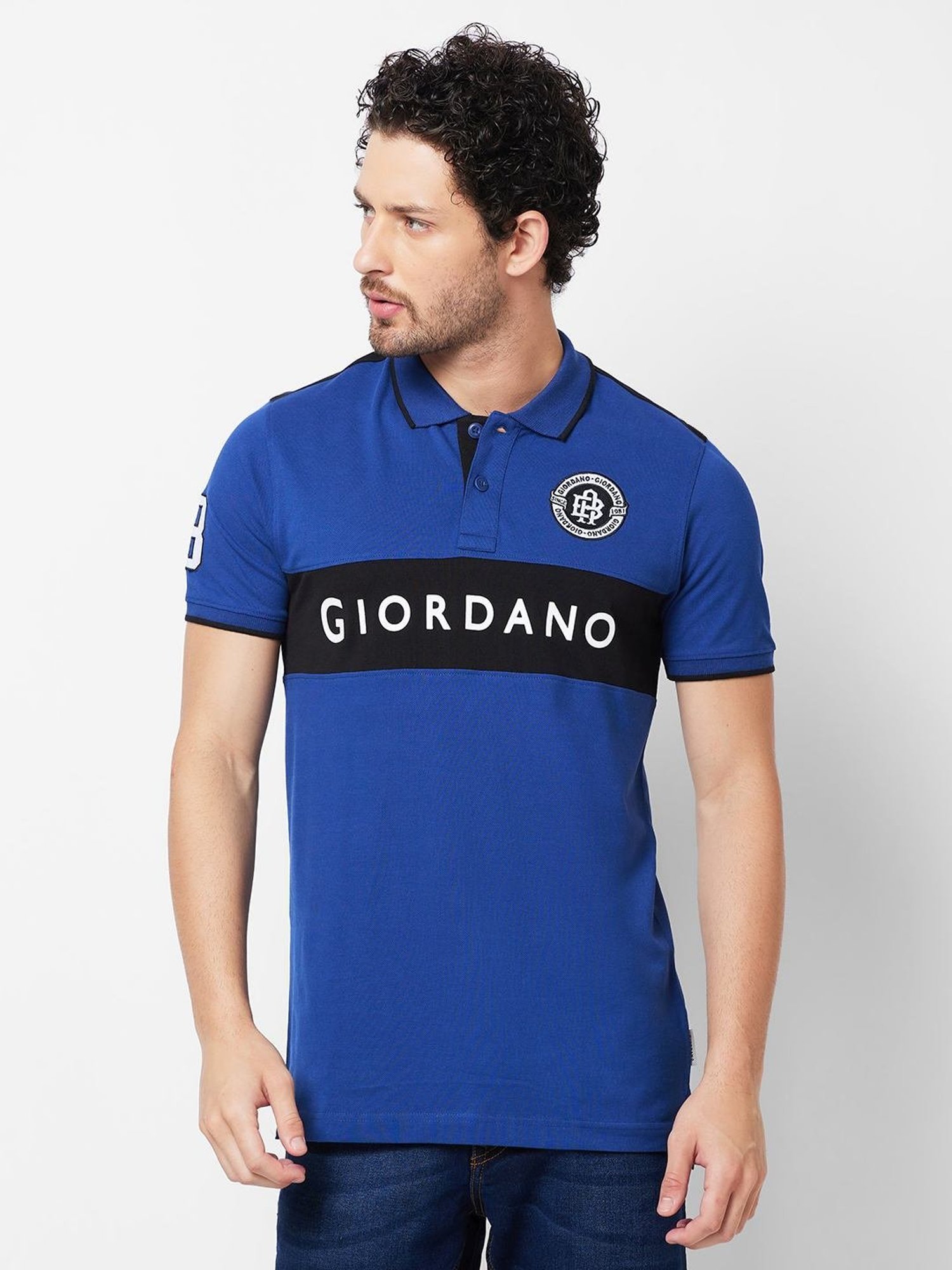 Giordano Navy Slim Fit Colour Block Polo T-Shirt