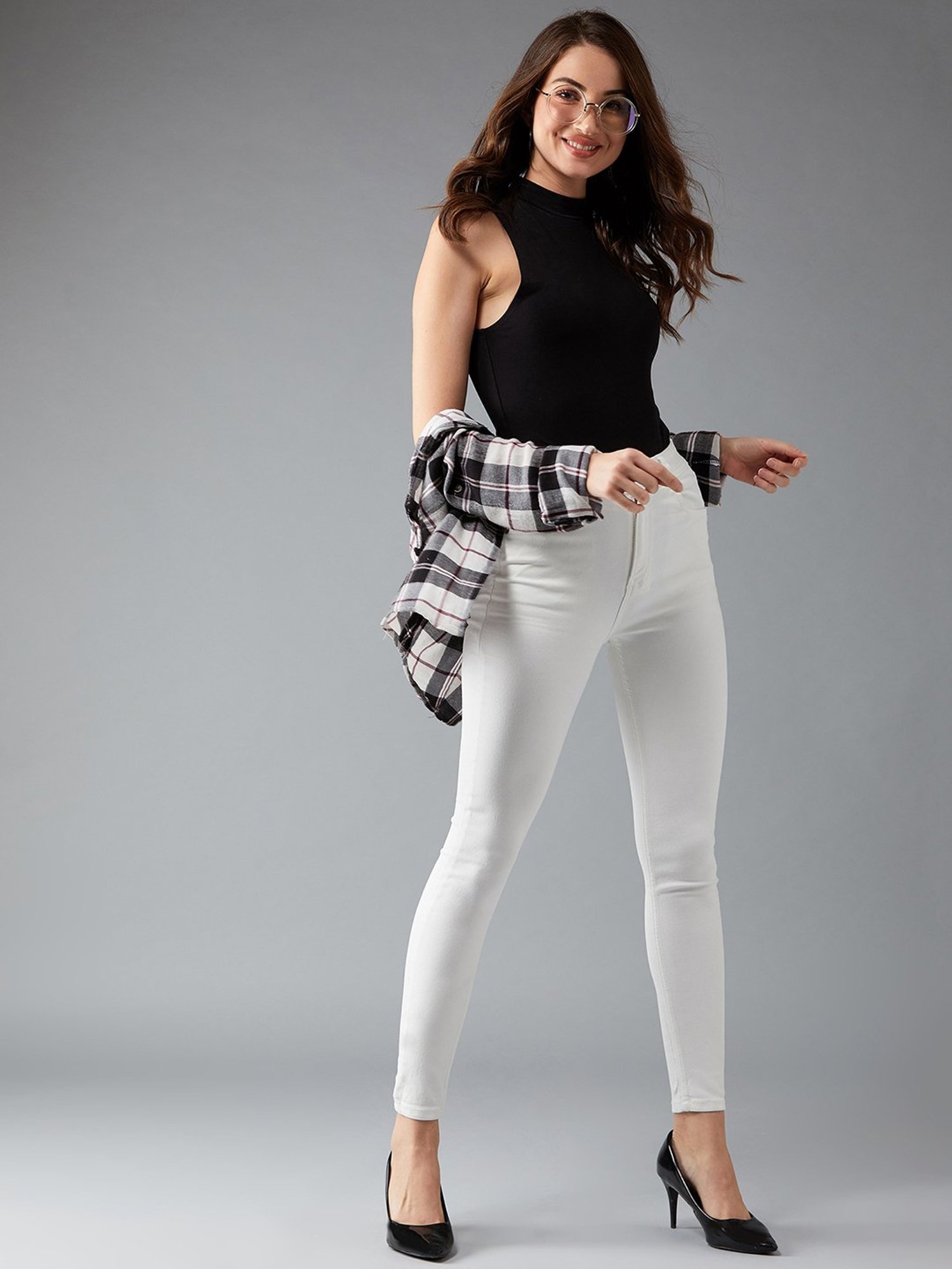 DOLCE CRUDO White Denim Skinny Fit High Rise Jeans
