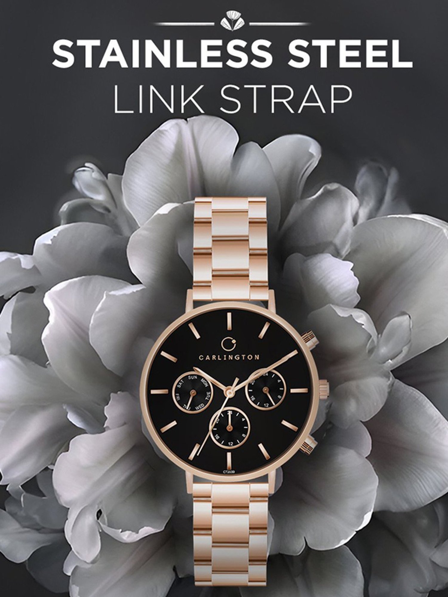 Carlington Iconic 2039 RoseBlack Chronograph Watch for Women