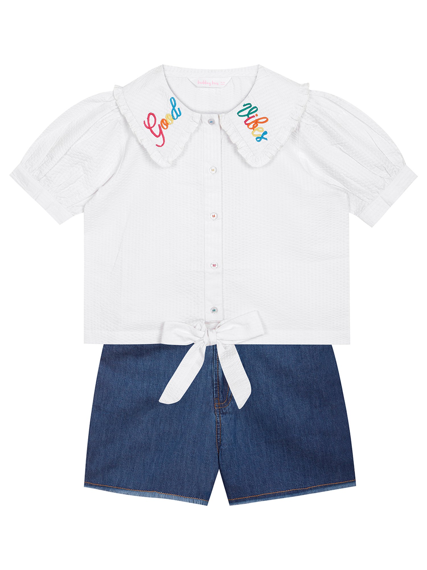 Budding Bees Kids White & Blue Solid Top with Shorts