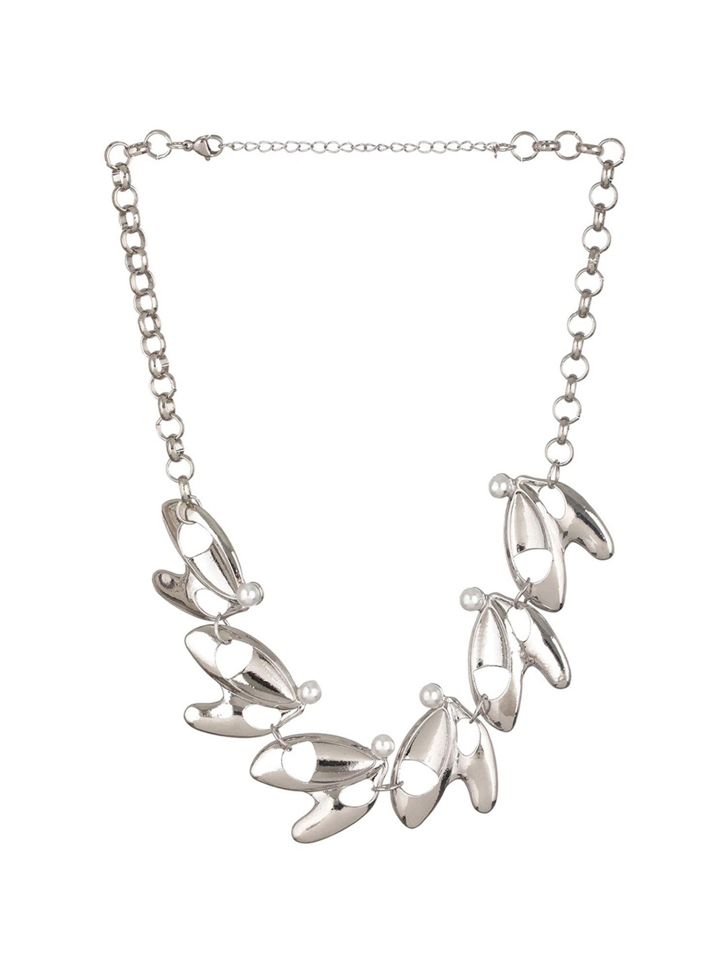 Prita by Priyaasi Pearl Studded Designer Leaf Link Silver-Plated Necklace