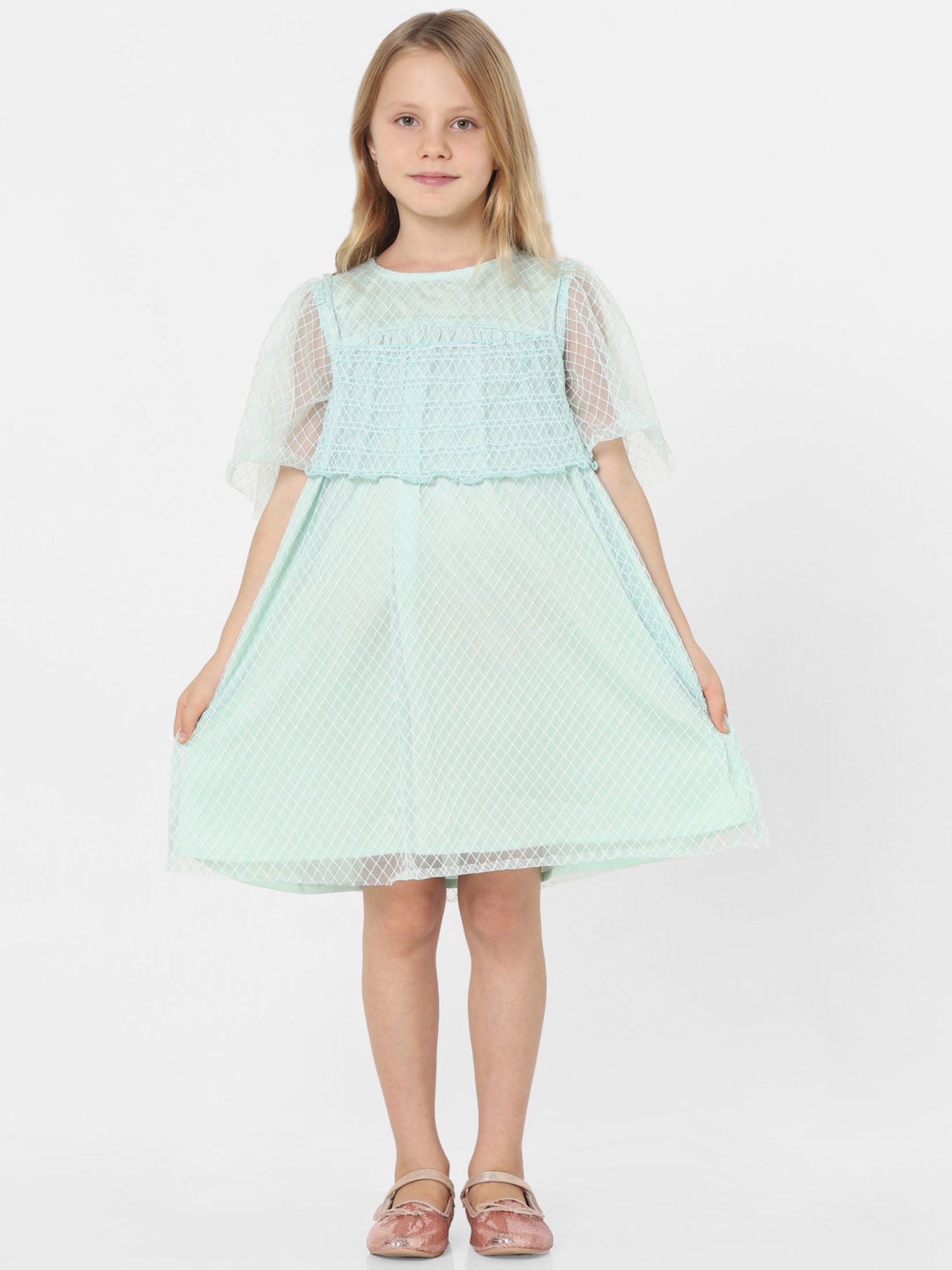 KIDS ONLY Green Self Design Dress