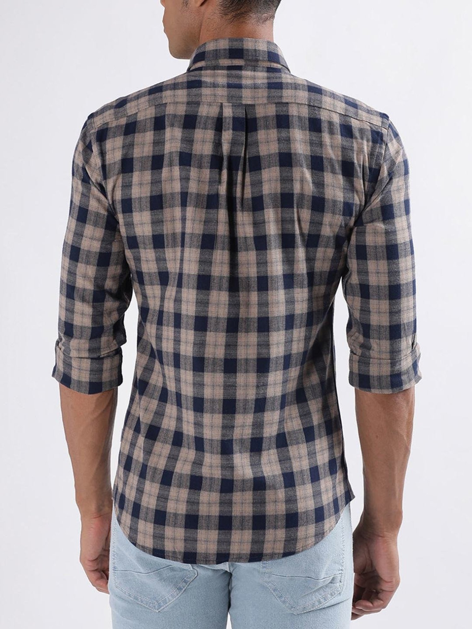Lindbergh Brown Cotton Slim Fit Checks Shirt