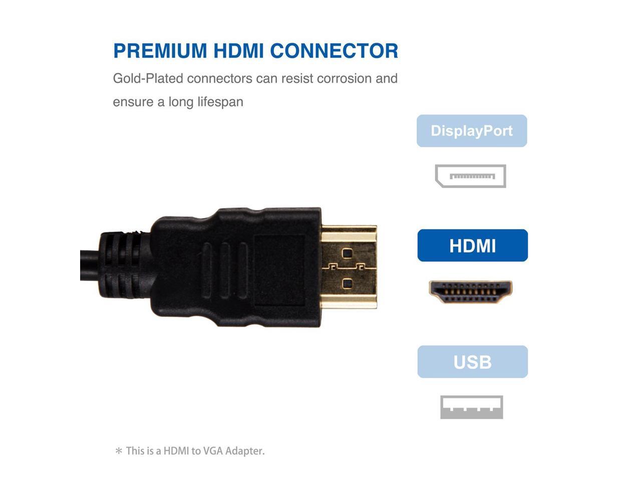 HDMI to VGA, Gold-Plated HDMI to VGA Adapter (Male to Female) for Computer, Desktop, Laptop, PC, Monitor, Projector, HDTV, Chromebook, Raspberry Pi, Roku, Xbox and More - Black