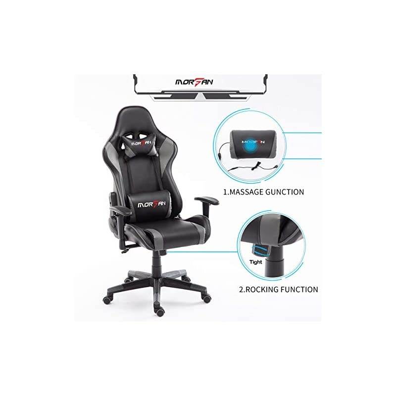 Gaming Chair Larger Size with Footrest ，Massage and Rocking Function Fashion Office Chair Racing Style PU Leather Desk Chair(Black)