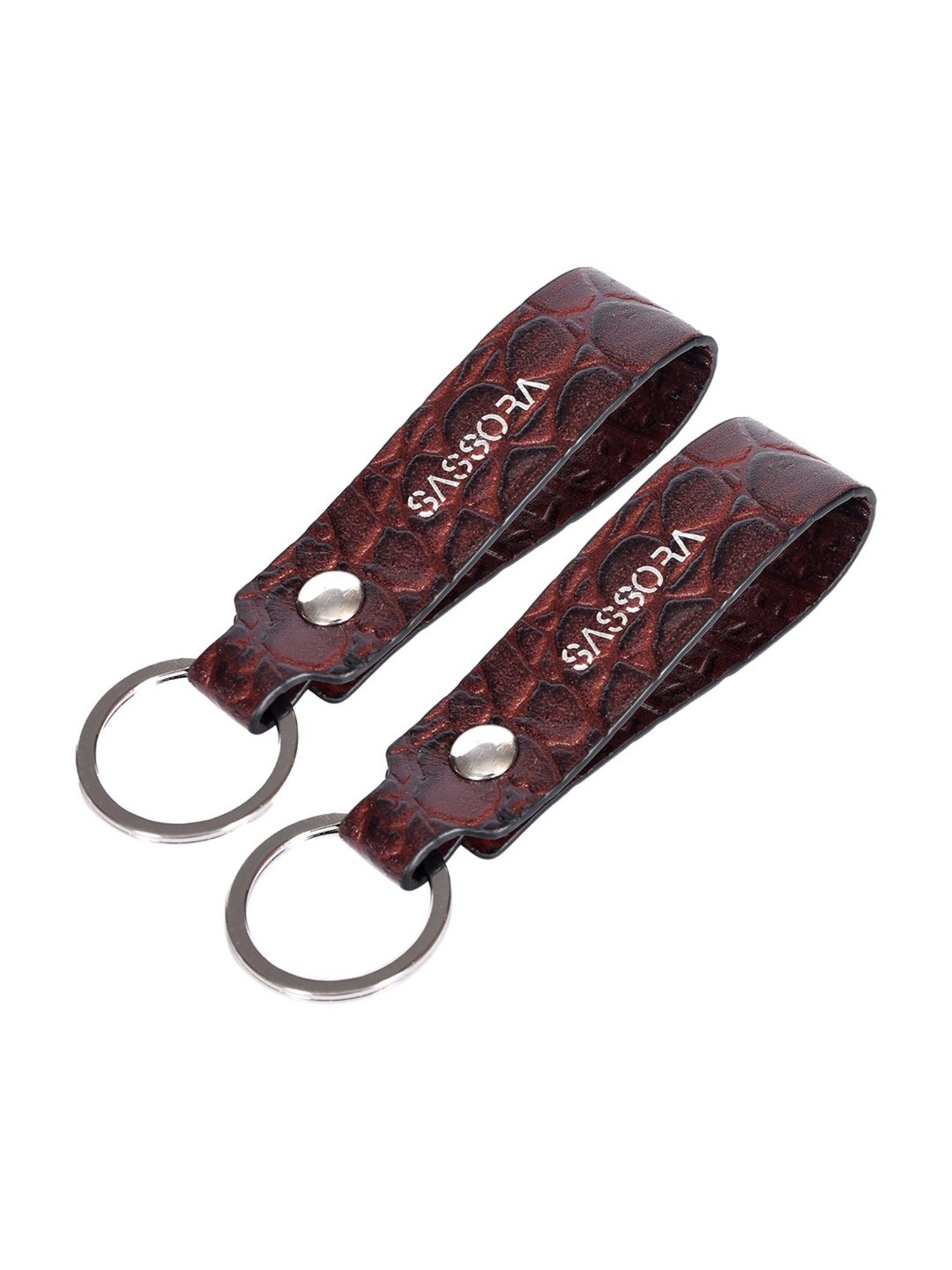 SASSORA Dark Brown Leather Keychain Key Ring Holders Anniversary Gift, Birthday Gift - Pack of 2