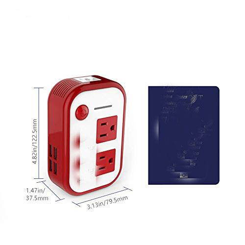 Power Step Down 220V to 110V Voltage Converter with 4Port USB Internonal Power Travel Adapter in UK European Italy Asia More Than 150 Countries Over The WorldRed