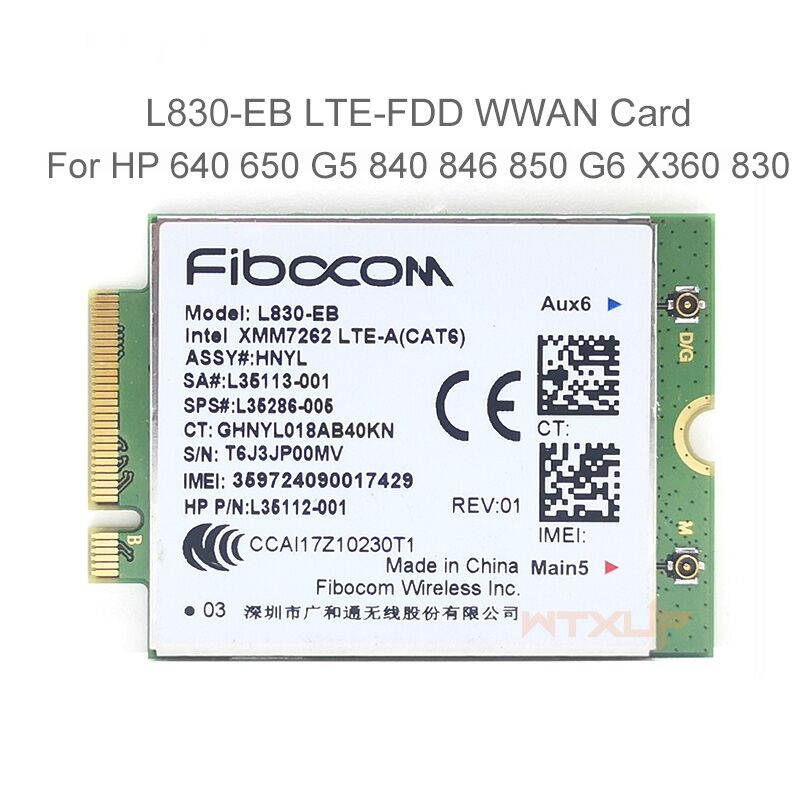 Plugadget Fibocom L830-EB 4LTE WWAN Card For HP L35286-005 Intel XMM 7262 LTE-Advanced Cat6 300Mbps for 640 650 G5 840 846 850 G6 X360 830