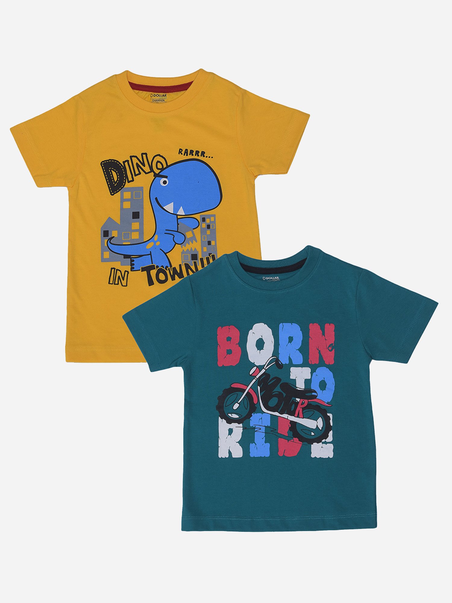 Dollar Boys Yellow & Teal Printed T-Shirt (Pack Of 2)
