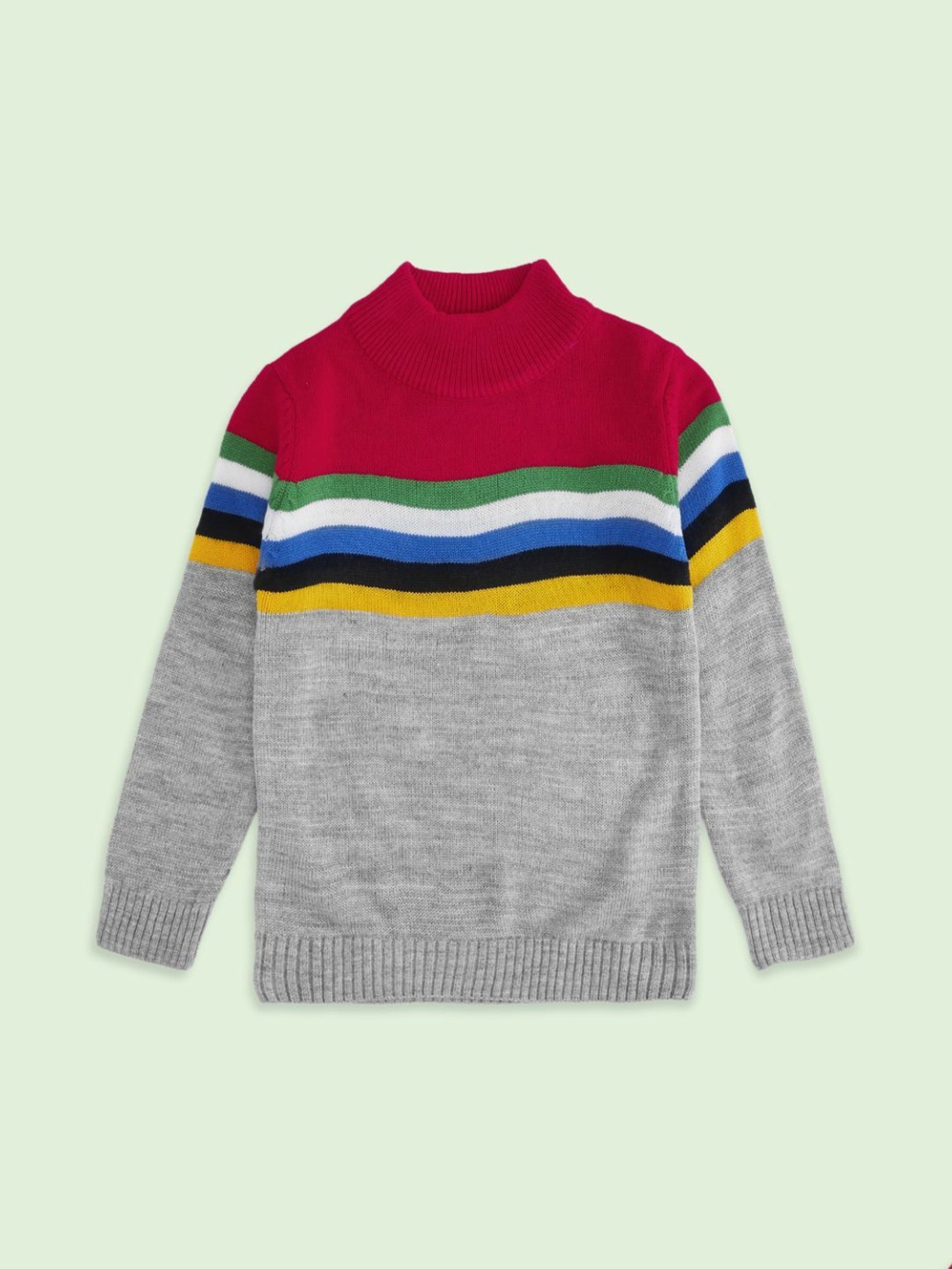 Pantaloons Junior Grey & Pink Color Block Full Sleeves Sweater