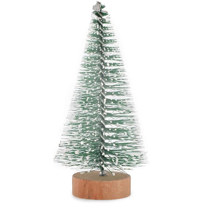 Okuna Outpost 24 Pack Mini Christmas Pine Trees with Snow, Christmas Decorations, 3.9 in