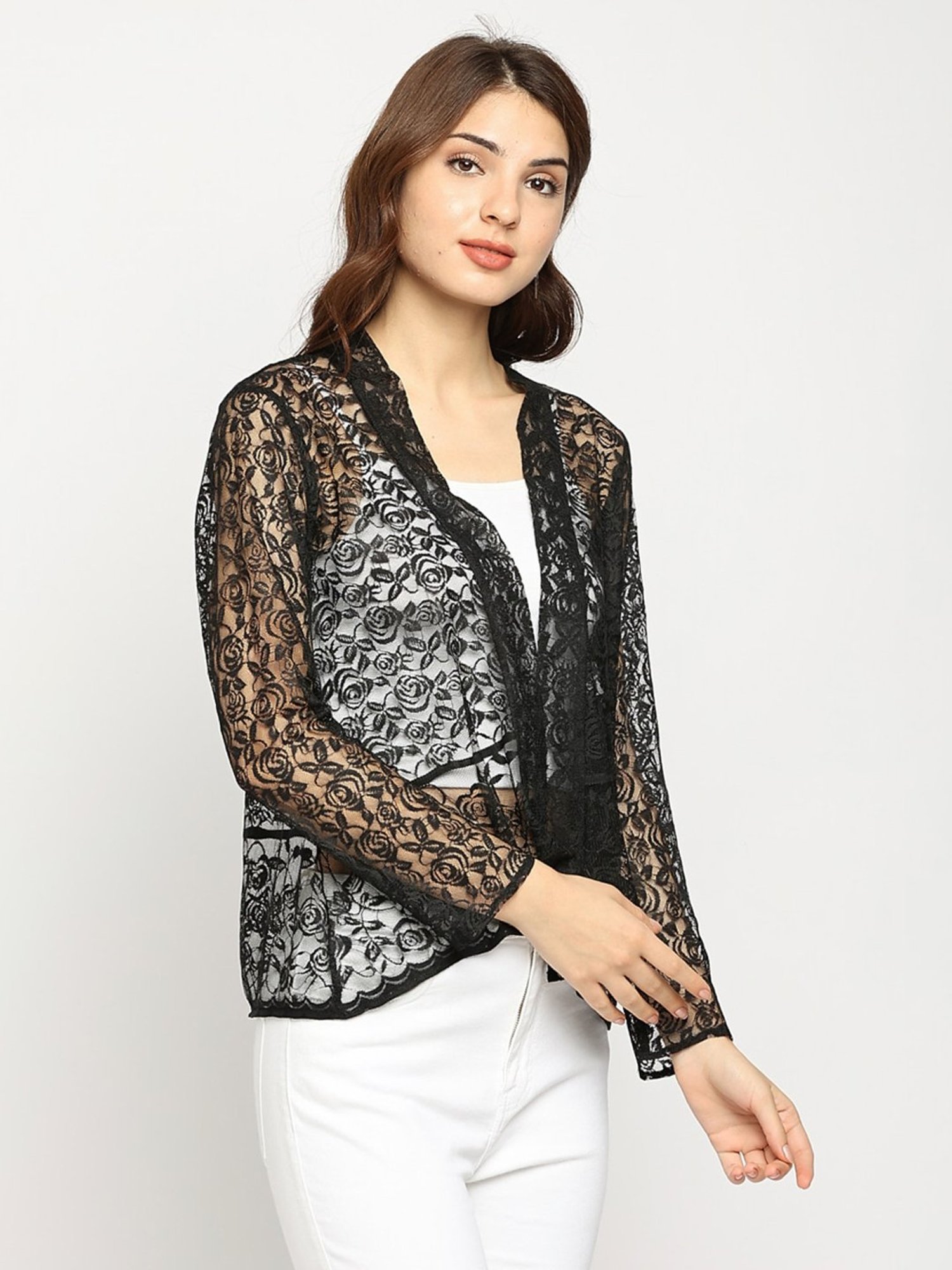 Ira Soleil Black Self Pattern Shrug