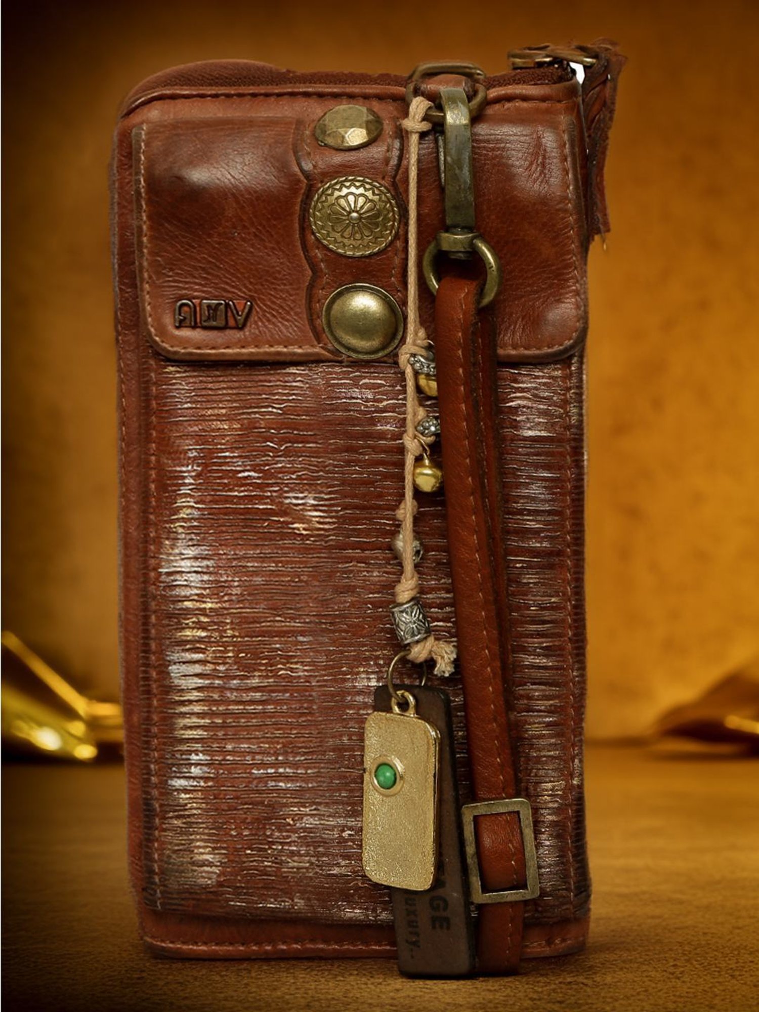 Art N Vintage Silvia Cognac Leather Textured  Zip Around Wallet for Women