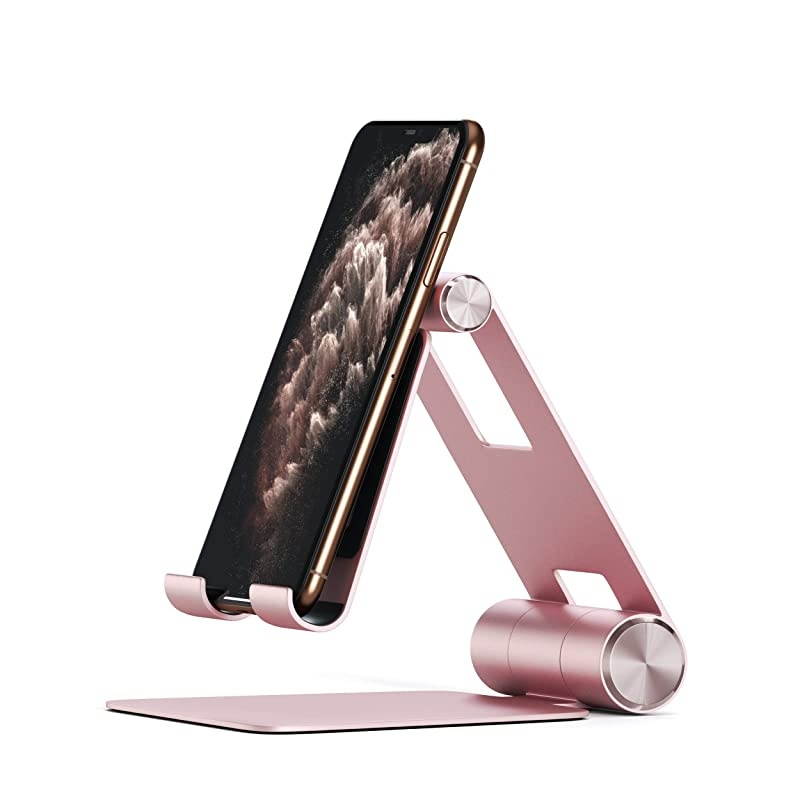 R1 Aluminum Multi-Angle Foldable Tablet Stand - Compatible with 2020/2018 iPad Pro, 2020 iPad Air, iPhone 12 Pro Max/12 Mini/12, 11 Pro Max/11 Pro, Xs Max/XS/XR/X, 8 Plus/8 (Black)