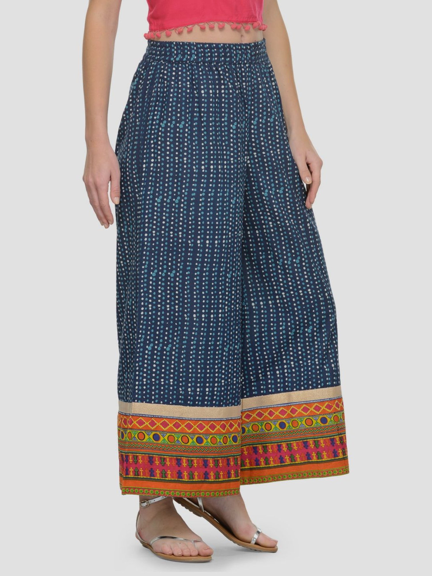 KSUT Navy Cotton Printed Palazzos