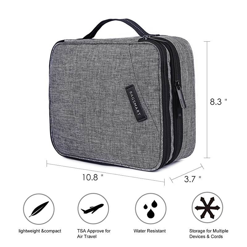 Electronic Organizer  Travel Cable Organizer Bag Double Layer for 105 Inch Tablet Hard Drives Cables Phone USB SD Card GreyLarge
