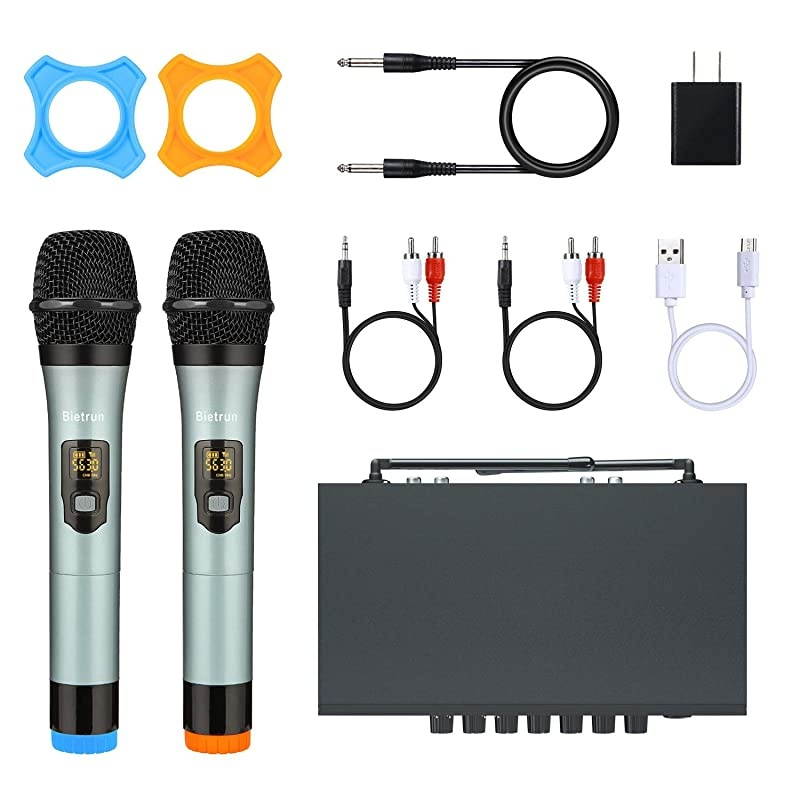 Microphone with Echo Treble BassBluetooth 160 ft Range UHF Metal Dual Handheld Dynamic Mic System 1814Output for Singing Church Karaoke Dj Wedding PABT Speaker