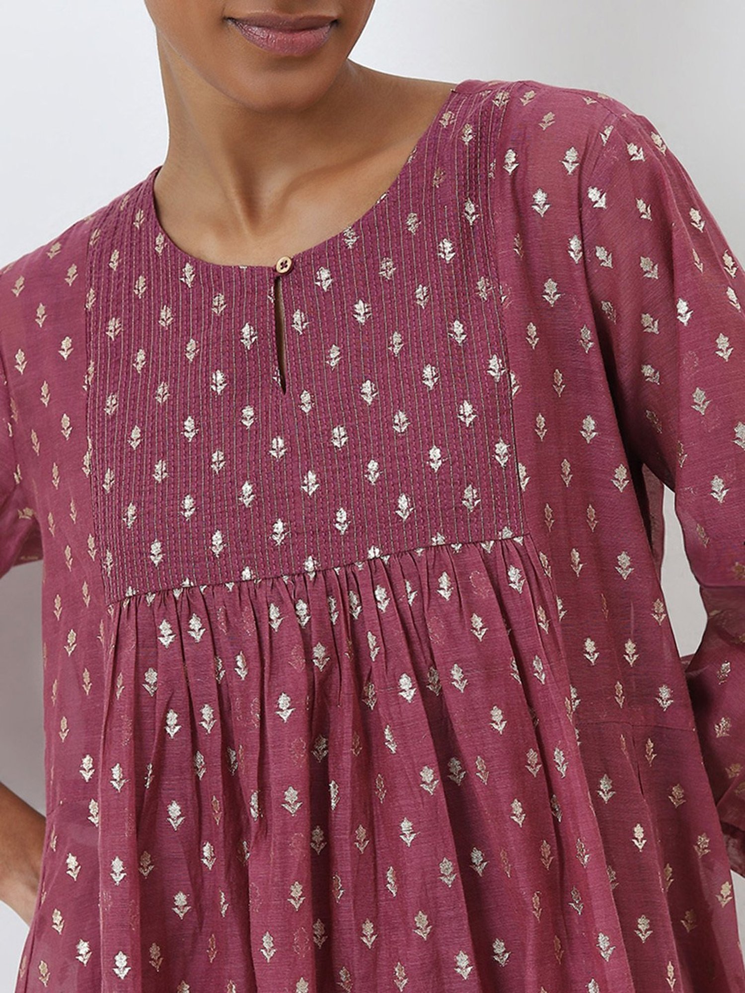 Zuba by Westside Pink Embellished Fit-and-Flare Kurta with Inner