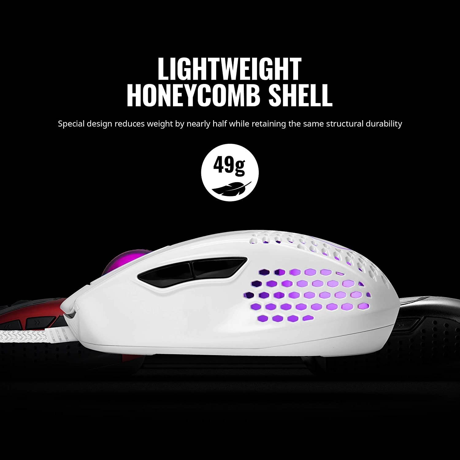 Cooler Master MM720 White Glossy Lightweight Gaming Mouse with Ultraweave Cable 16000 DPI Optical Sensor RGB and Unique Claw Grip Shape