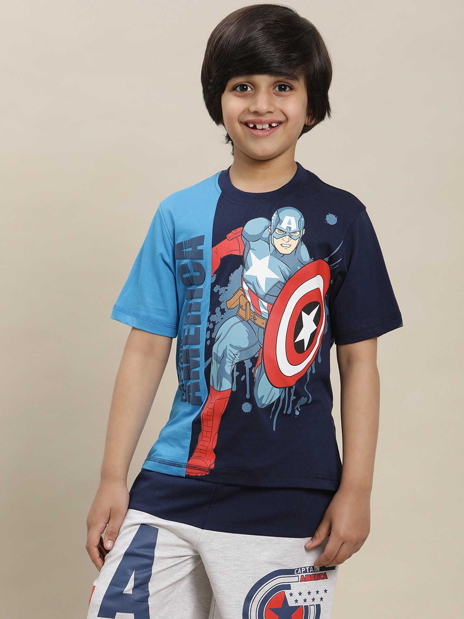 Kidsville Captain America Printed Regular Fit Multicolor T-Shirt For Boys