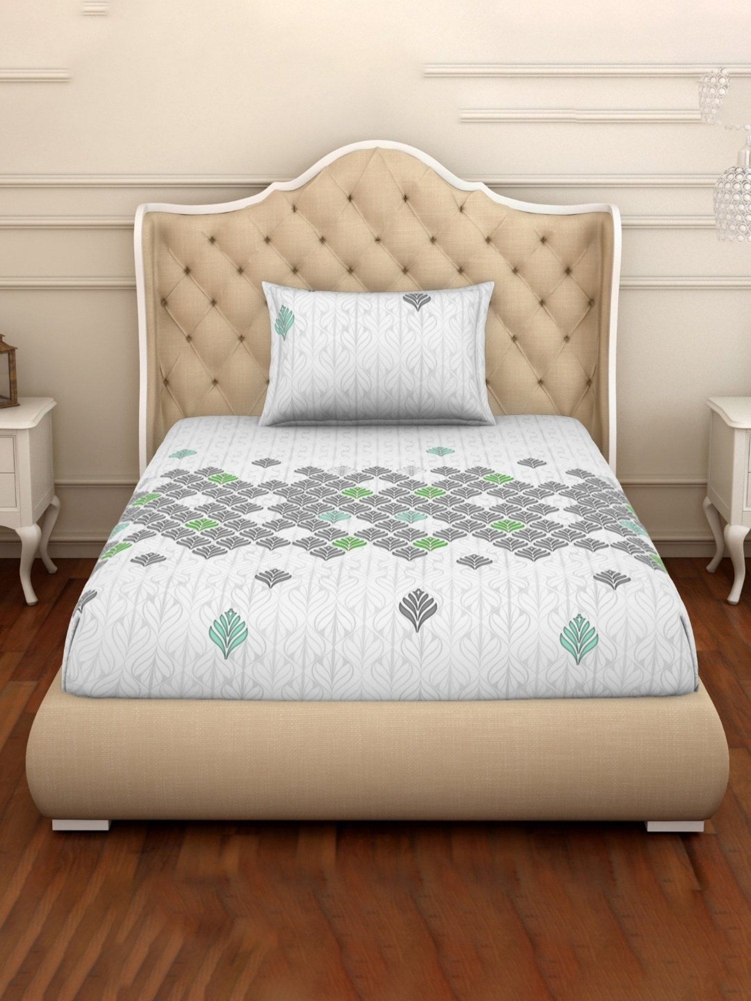 Welspun Printed Multicolor Cotton Single Bedsheet with Pillow Cover