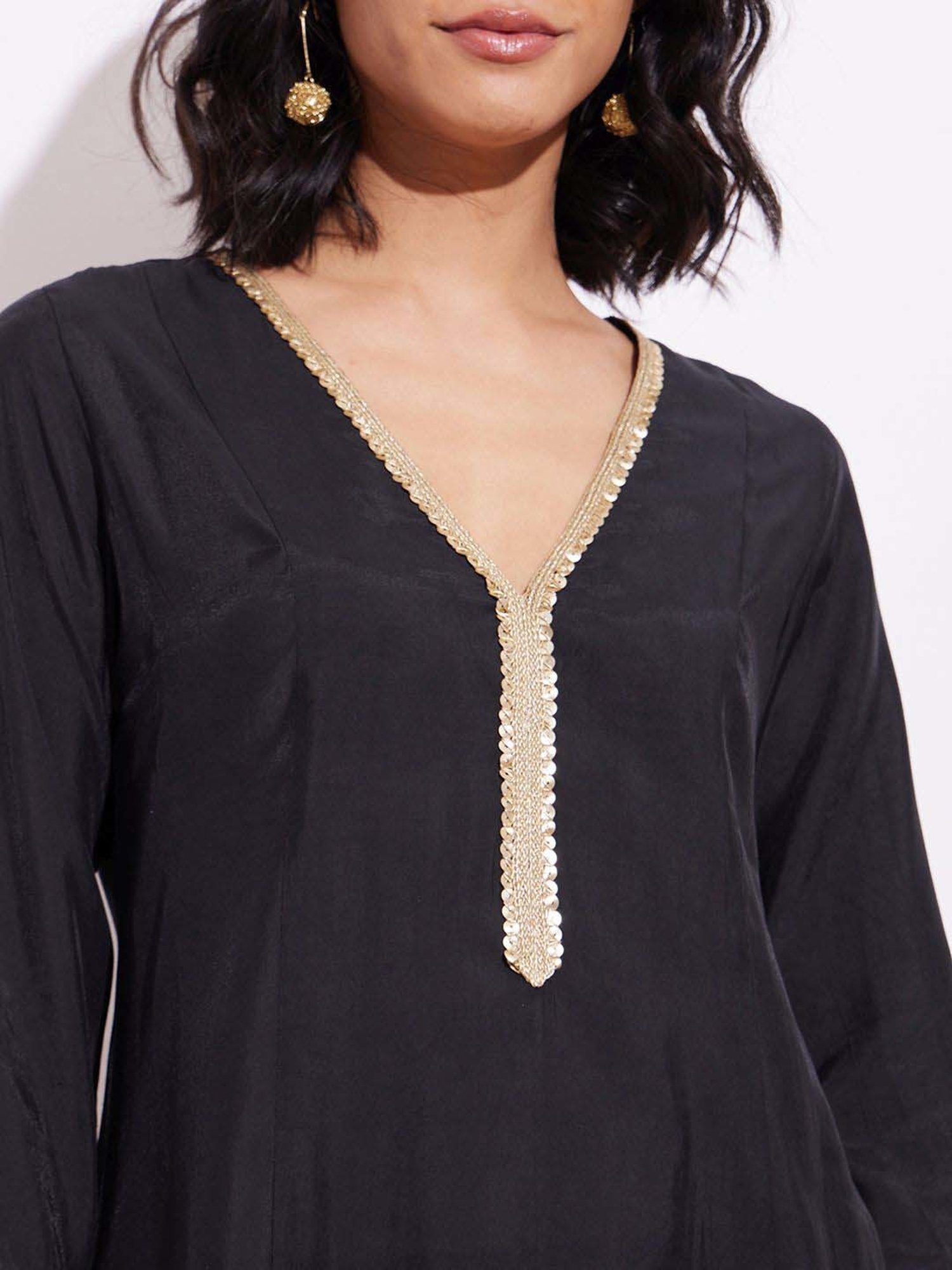 Pink Fort Black Plain Kurta Palazzo Set