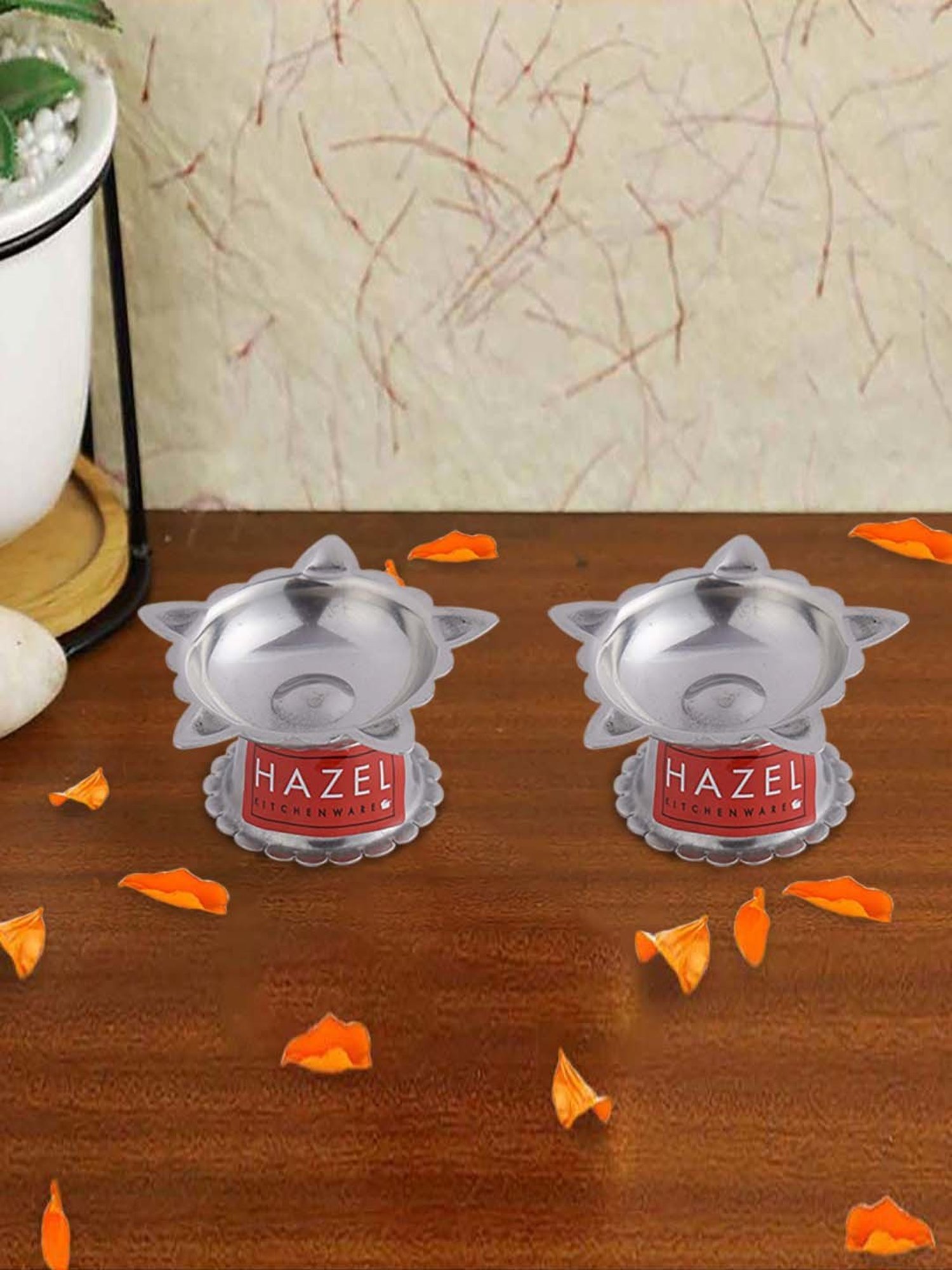 Hazel Silver Stainless Steel Panchwati Diya For Puja - Set of 2