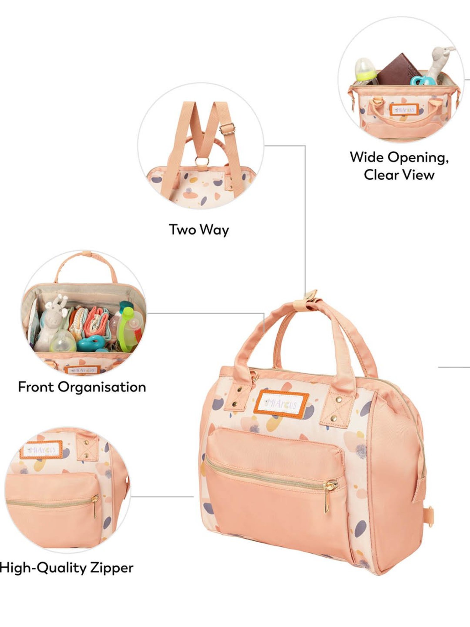 MiArcus Peach Stone Print Diaper Bag