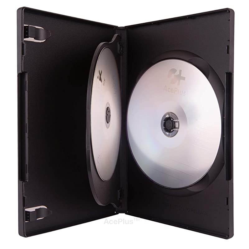 Premium Black Triple 3-Disc DVD Cases in 14mm Standard Thickness with Inner Flip Tray and Built-In Book Clips (10-Pack)
