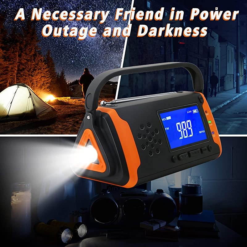 Weather Crank Radio 4000mAh Portable Solar Powered Hand Crank AMFMNOAA Weather Alert Radio Aux Music Play USB Cell Phone Charger SOS Alarm LED Flashlight for HurricanesTornadoes