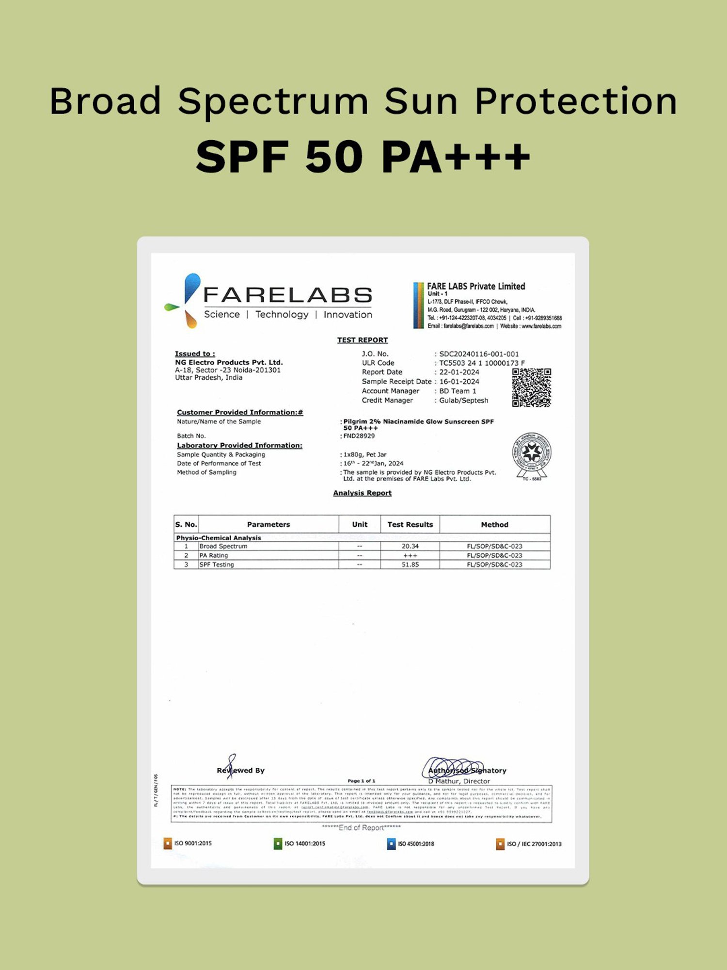 PILGRIM 2% Niacinamide Glow Sunscreen SPF 50 PA+++ - 50 gm