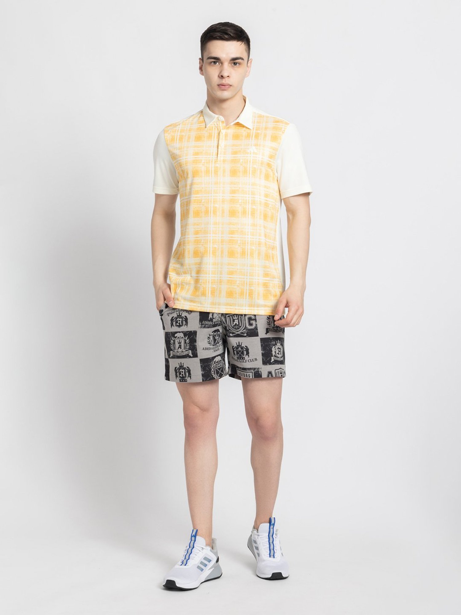 adidas Light Beige Regular Fit Printed Golf Polo T-Shirt