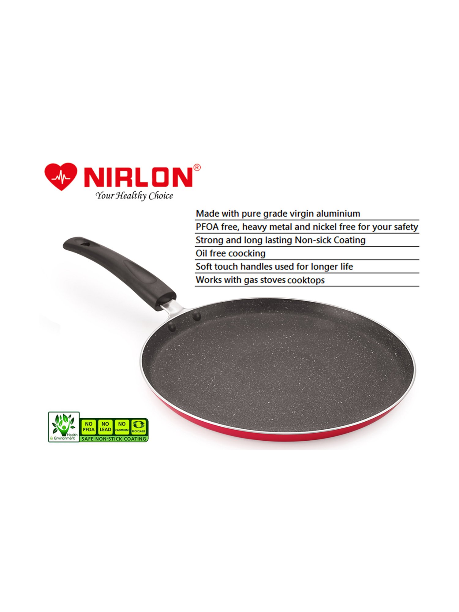 Nirlon Red Non Stick Aluminium Rubey Flat Tawa - 26 cm Diameter