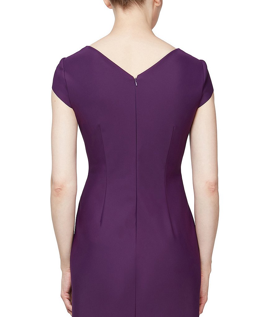 Alex Evenings V-Neck Cap Sleeve Wrap Bodice Detail Scuba Sheath Dress