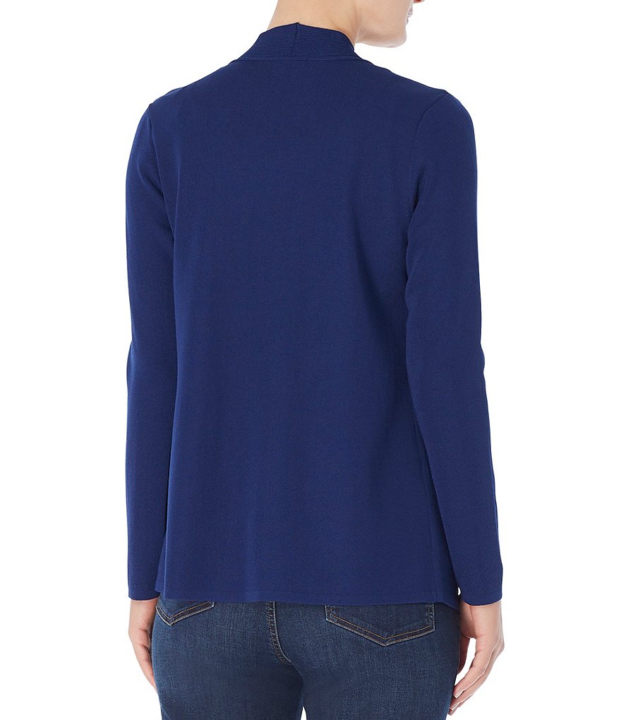 Jones New York Rib Trim Open-Front Long Sleeve Cardigan with Patch Pockets
