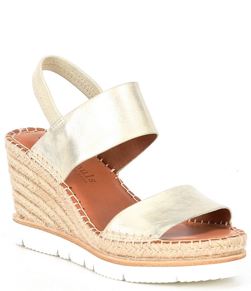 Gentle Souls Elyssa Two Band Leather Espadrille Platform Wedge Sandals