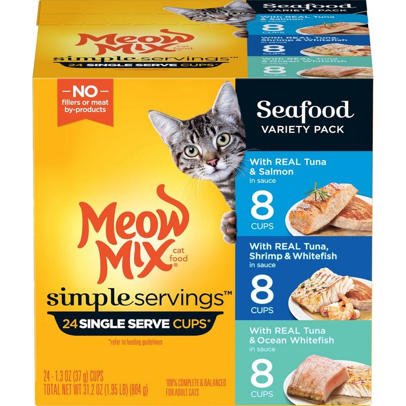 Meow Mix Simple Servings Seafood In Sauce Wet Cat Food - 1.3oz/24ct Variety Pack