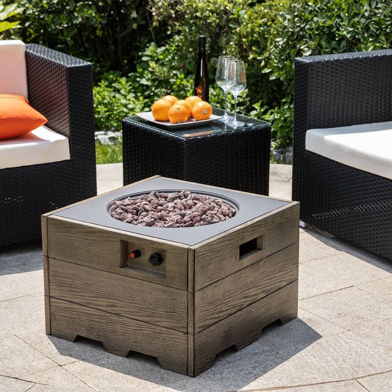 Square Fire Pit With Wood Grain Finish 23.5" - Legacy Heating