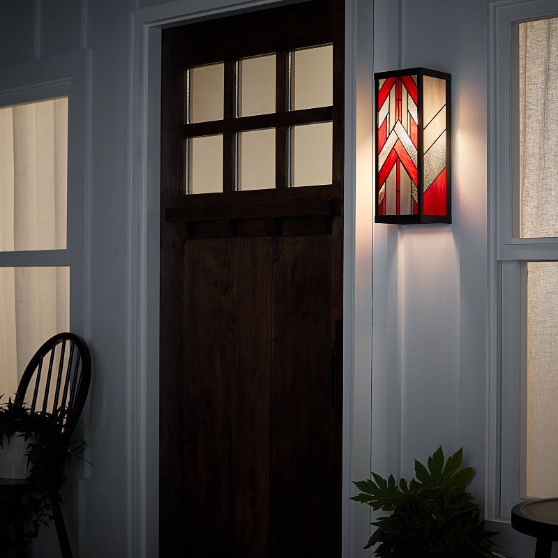 16.25" 1-Light Mission Style Rectangular Outdoor Stained Glass Wall Sconce Red - River of Goods