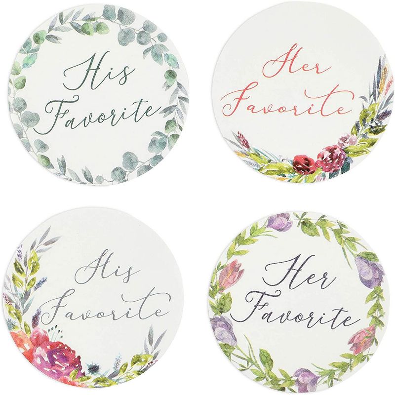 Pipilo Press 1000-Pack His Favorite Her Favorite Floral Stickers for Weddings (1.5 in, Assorted Design)