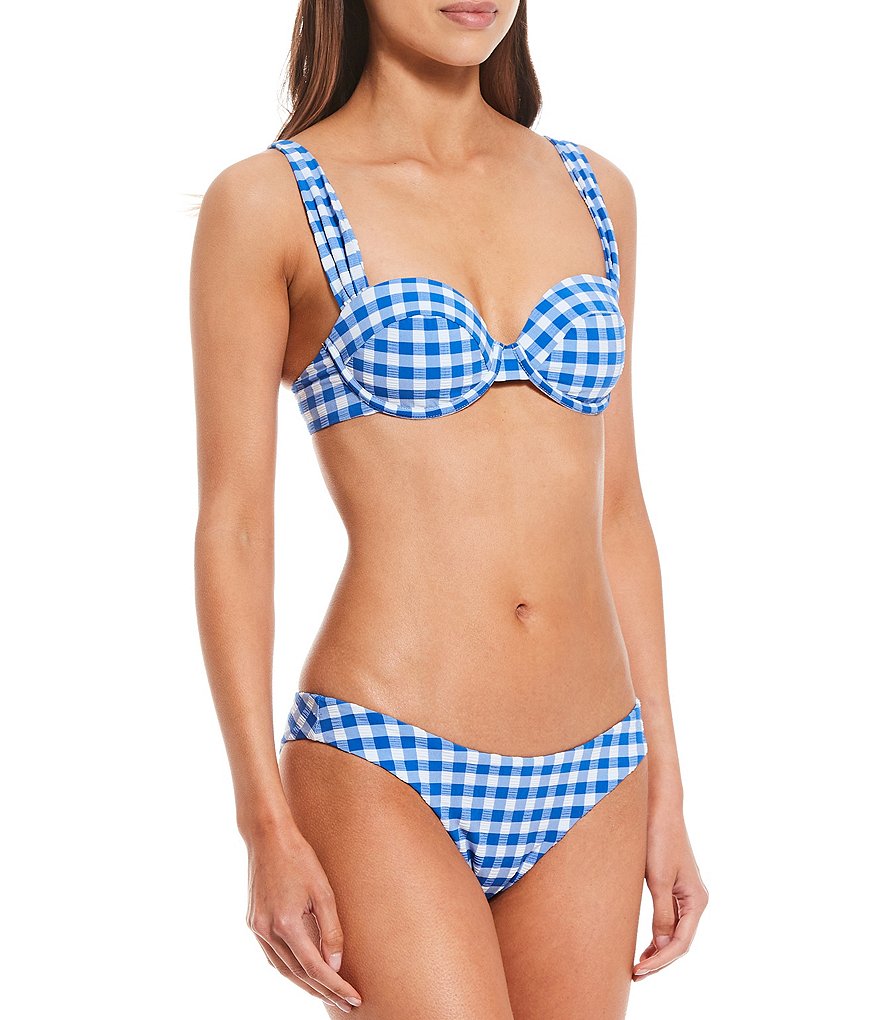 Gianni Bini Pucker Up Textured Gingham Scoop Front Hi-Leg Cheeky Swim Bottom