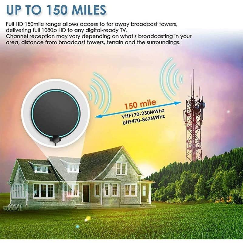 Antenna 2020 Updated Amplified HD Digital Indoor Antenna Aerial 120150 Miles Range 4K 1080P HD VHF UHF for Local Channels 18FT Premium Coaxial Cable