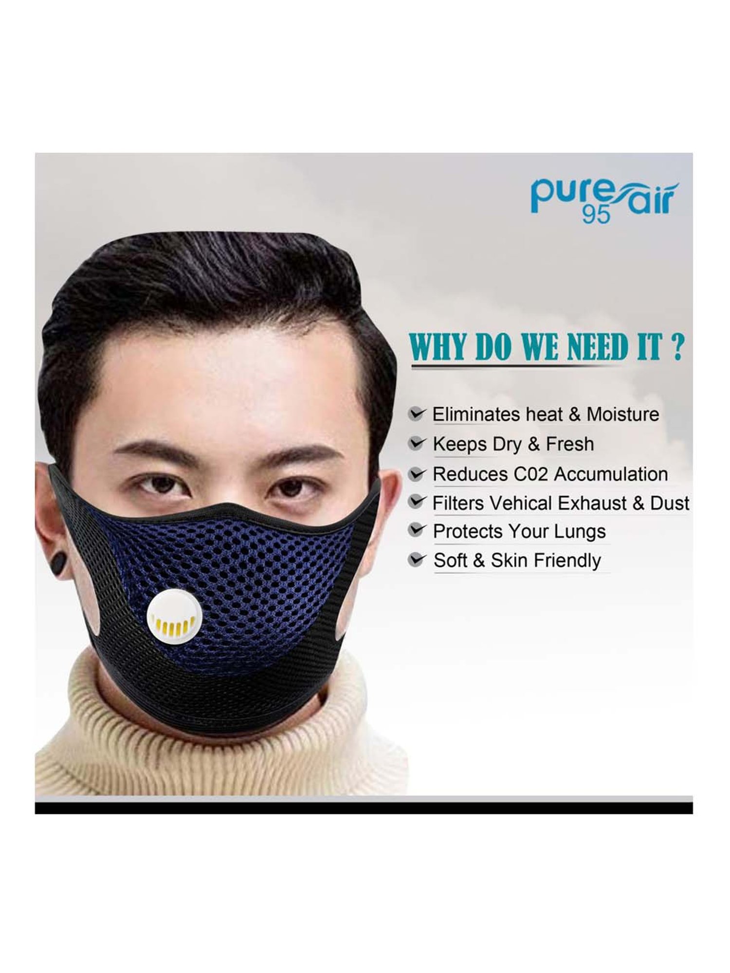 Lioncrown 3 Layered Reusable Anti Pollution Face Masks - Pack of 5