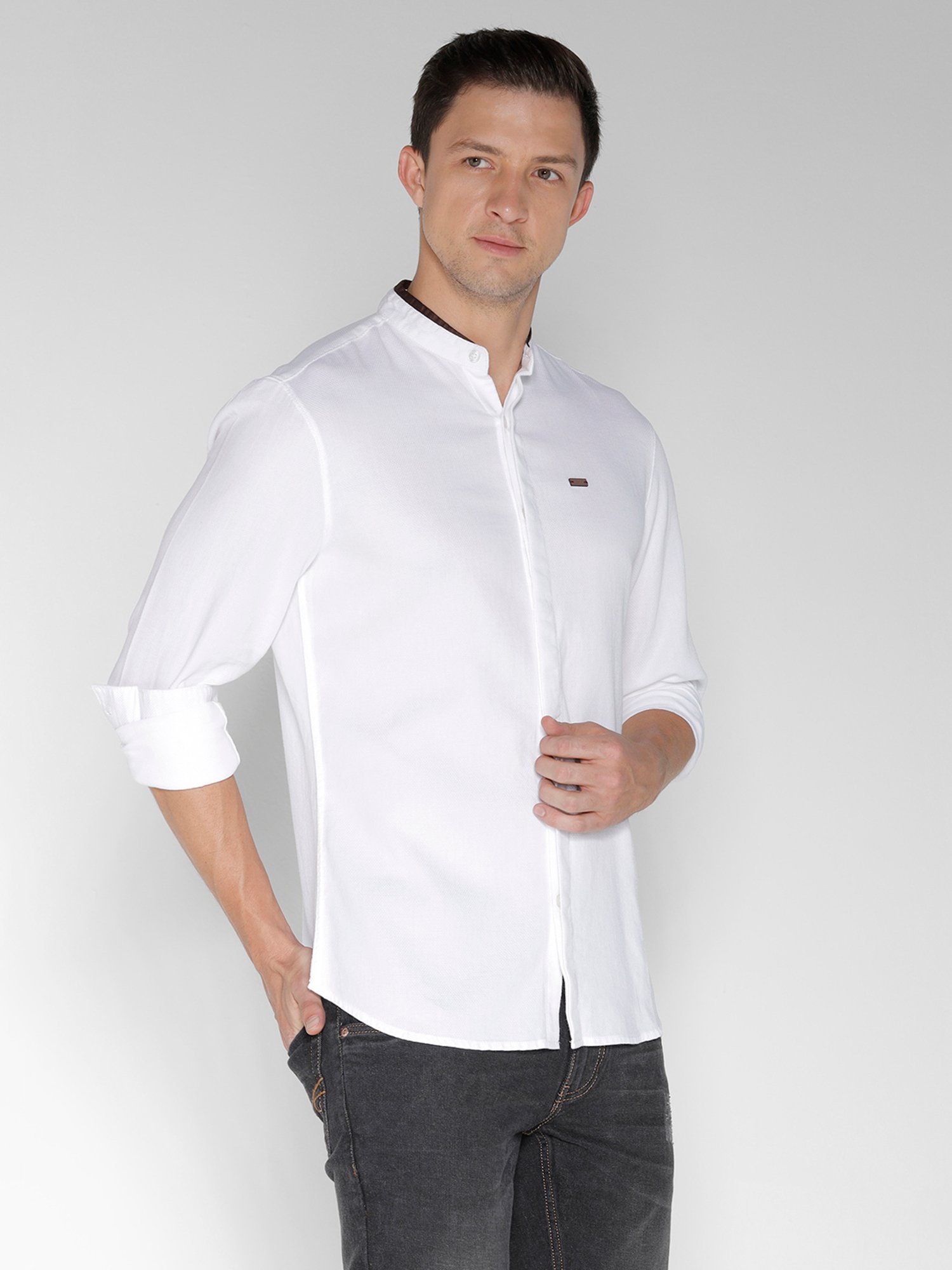 Identiti White Slim Fit Textured Shirt